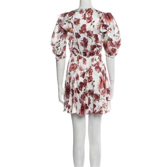 The Kooples Dress Silk Floral Print Wrap Mini Pink White Puff Sleeves Boho NWT - Picture 10 of 14